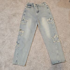 Stylish Light Blue Distressed Star Patch Jeans